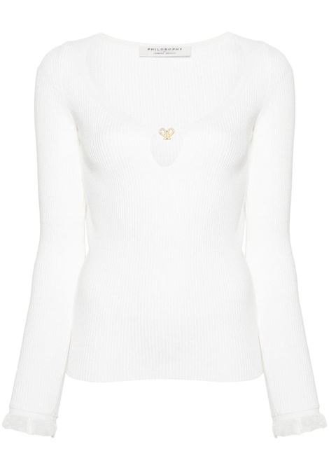 White logo-plaque ribbed top - women PHILOSOPHY DI LORENZO SERAFINI | Top | A091207040002